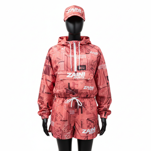 Ensemble court coupe-vent pour femmes, tissu polyester, toucher doux, sublimation intégrale, logo, ensemble court coupe-vent pour femmes, taille plus - Product Image 1