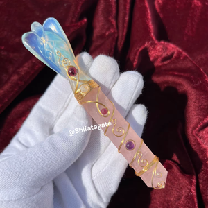 Figurine d'ange en quartz rose opalite sculptée à la main baguette de cristal de guérison énergétique Reiki Chakra spirituelle respectueuse de l'environnement - Product Image 1