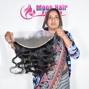 Super Calidad Estilo Templo Indio Estilo Cabello Aspecto Natural Onda del cuerpo Frontal Suave y sedoso Cantidad disponible en la India para la venta - Product Image 6