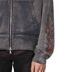 Sudadera con capucha y pantalones con forro polar lavado con ácido vintage de invierno para hombre al por mayor, conjunto de chándal de dos piezas de alta calidad - Product Image 3