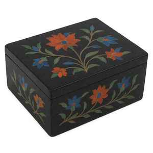 Boîte de rangement pour bijoux en marbre artisanal indien avec incrustations de pierres - Article cadeau - Product Image 2