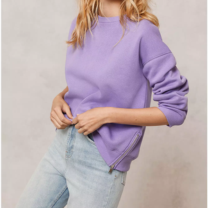 Sudadera de algodón 100% de gran tamaño para mujer, jersey de Color sólido, cuello redondo, venta al por mayor, precio bajo para invierno - Product Image 2