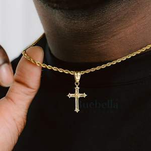 Collier à breloques en forme de croix en argent sterling 925 plaqué or 18 carats vintage, pendentifs et breloques en moissanite pour hommes - Product Image 3