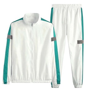 Unisex Light Gray <b>Tracksuit</b> Full Sleeve Zipper Closure Solid Color Casual Style Regular Fit Polyester Autumn Wear Side Pockets - Product Image 2