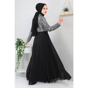 Vestido de Noche de Gasa con Volantes, Largo hasta el Suelo, Corte A, Cintura Imperio, Sencillo, Talla XL, Liso Teñido con Flores - Product Image 5