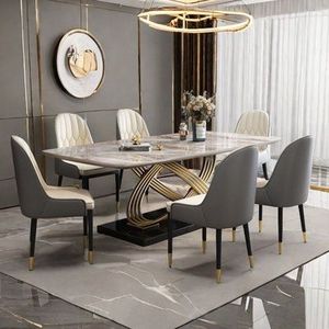 Juego de Mesa de Comedor Rectangular de Acero Inoxidable de Estilo Europeo Moderno y Lujo Ligero para Hoteles, Apartamentos y Restaurantes - Product Image 1
