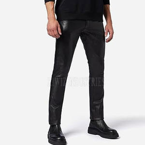 กางเกงหนังเอวสูงระบายอากาศสไตล์ลำลองของผู้ชายกางเกงแฟชั่นแบบตรง - Product Image 1