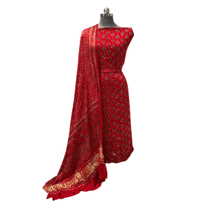 Conjunto de traje de algodón y seda sin coser para mujer Raktika, estampado Jaal Ajrakh - Product Image 3