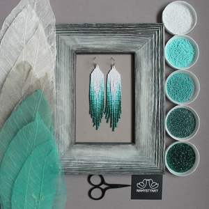 Pendientes de cuentas bohemias con flecos en cascada Andy de diseño turquesa, regalo de joyería único - Product Image 3