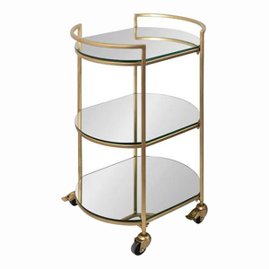 Home Garden Golden <b>Metal</b> <b>Trolley</b> Top Quality Handmade Decorative <b>Trolley</b> <b>With</b> Four <b>Wheels</b> & 3 Tier Usage Item - Product Image 1