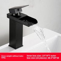 Keran Wastafel Kamar Mandi Model Air Terjun Modern Warna Hitam Matte dari Baja Tahan Karat, Tuas Tunggal Pengatur Air Panas Dingin, Satu Lubang untuk Wastafel Tipe Vessel
