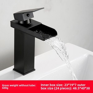 Moderner Mattschwarzer Edelstahl Wasserfall-Waschtischmischer mit Einhebelmischer für Warm- und Kaltwasser, Einlochmontage für Aufsatzwaschbecken - Product Image 6