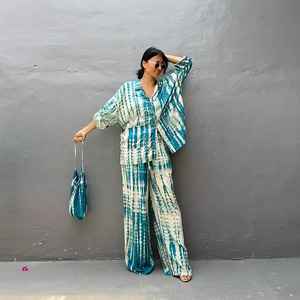 ชุดกิโมโนมัดย้อมด้วยมือ,ชุดเดรสวันหยุดสไตล์ Boho ทรงหลวมพร้อมกระเป๋า - Product Image 2