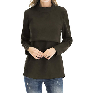 Mujeres Fleece Enfermería Tops Camisas Manga larga Vestido de lactancia Drop-shoulder hoodies para mujer Suéter Sudadera con capucha - Product Image 2