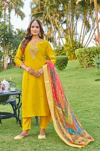 Dhwaja Export Women's Pure <b>Viscos</b> Jacquard Print Indian Chanderi Digital Heavy Embroidery Quick Dry Wedding Party Kurta/Kurti - Product Image 6