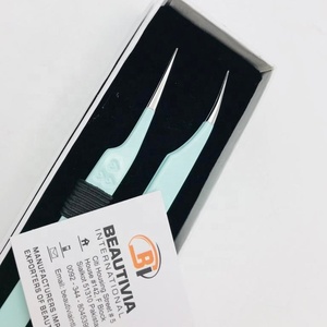 Professional Isolation <b>Mint</b> Heart Print Solid Design Stainless Steel Eyelash Extension Tweezers <b>Strong</b> Grip Custom Logo - Product Image 3