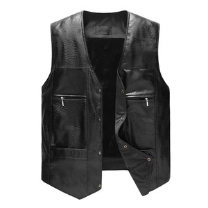 Vente Chaude Gilet de Motard pour Homme en Cuir Véritable et Toile, Épais et Chaud pour l'Hiver, Grande Taille, Vêtement d'Extérieur de Sécurité, Gilet Tendance - Product Image 5