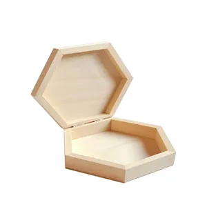 Kleine Onvoltooide Hexagon Houten Doos Met Scharnierend Deksel En Front Sluiting Voor Kerst Sieraden Opslag, Chocolade Snoep