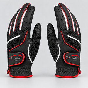 Premium Quality Genuine <b>Leather</b> Breathable Golf <b>Gloves</b> Unisex Hook And Loop Closure Sports <b>Black</b> Red White Color Golf <b>Gloves</b> - Product Image 2