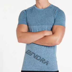 เสื้อยืดสีฟ้าสำหรับยิมผู้ชายเสื้อยืดแขนสั้นแห้งเร็วระบายอากาศได้ดีเสื้อออกกำลังกายเล่นกีฬาฟิตเนส - Product Image 1