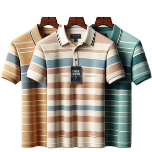 เสื้อโปโลแขนสั้นผ้าคอตตอนสวมใส่สบายทนทานเสื้อกีฬาแขนสั้นระบายอากาศได้ดีเสื้อโปโลเล่นเทนนิสลายทางมีกระดุมปกเสื้อ - Product Image 2