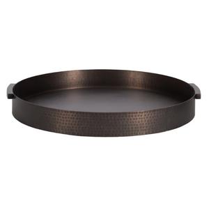 Bandeja Redonda de Metal con Diseño Plateado en Bronce, Elegante Bandeja para Servir Bebidas y Aperitivos con Fines Decorativos - Product Image 1