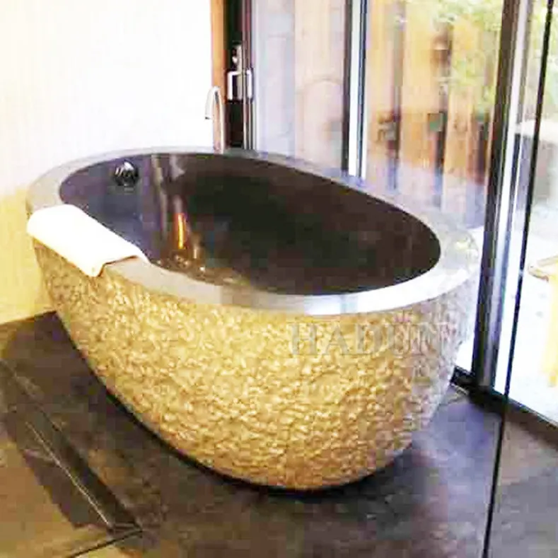 European Style Luxury Shower Room Decoration Stone Bath Tub Marble Freestanding Bathtubs Grey Hand Carved Natural Hand Made Oval