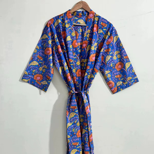 Bata de Dama de Honor con Estampado de Bloques, Bata Kimono de Algodón, Ropa de Dormir de Verano, Talla Única, Regalo al por Mayor para Invitados, Bata Boho - Product Image 1