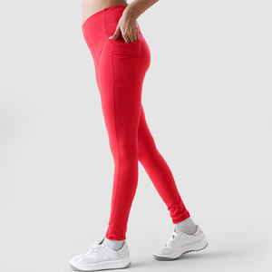 Pantalones deportivos de cintura alta sin costuras con logotipo personalizado para mujer, mallas deportivas para correr, gimnasio y Yoga con bolsillos laterales - Product Image 1