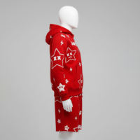Conjunto de sudaderas con capucha y pantalones cortos con cremallera Logotipo personalizado Traje de sudor de dos piezas Todo sobre Puff Impresión Chándal Sudaderas con capucha y pantalones cortos Conjunto Hombres