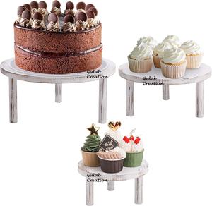 Soportes redondos para tartas de madera con acabado encalado, pedestales de exhibición de postres rústicos para bodas y fiestas para presentaciones de panadería - Product Image 6