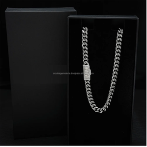 สร้อยคิวบาลิงค์แบบเรียบสไตล์ฮิปฮอปอิตาเลียน เงินแท้ 925 พร้อมกล่อง IGI ล็อคแบบกล่อง ขนาด 8 มม. 10 มม. 12 มม. 14 มม. 18 มม. ผ่านการทดสอบเพชร - Product Image 5