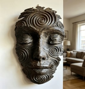 Escultura de Pared Abstracta con Textura de Bronce, Rostro Humano, Máscara Meditativa Gigante, Arte de Pared para Villas de Lujo, Decoración de Espacios Comerciales - Product Image 3