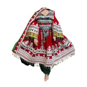 Robe traditionnelle afghane rouge foncé pour femmes avec des travaux de miroir complexes, robe de style Kuchi pour les occasions festives - Product Image 1