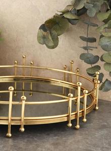 Plateau d'appoint moderne en métal, plateau de présentation pour bougies, parfums et décoration, plateau rond doré avec miroir pour le comptoir de maquillage - Product Image 4