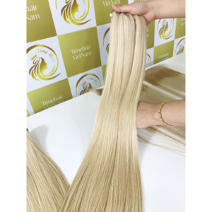 Directo de fábrica HD Front Genius Skin Weft Virgin Vietnamese Remy Human Blonde Color Sin enredos Sin cobertizo Hueso recto de alta calidad - Product Image 5