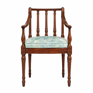 Sillón de Comedor Tapizado de Madera Tradicional con Respaldo de Espiga y Patas Torneadas, Estilo Antiguo - Product Image 4