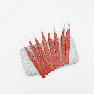 Juego de pinzas de extensión de pestañas de acero inoxidable de calidad superior profesional, agarre de diamante de oro rojo, herramientas de belleza hechas a mano - Product Image 5