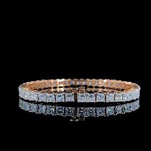 Princess Cut Moissanite Tennis <b>Bracelet</b> 18K Rose Gold Square Bridal <b>Fine</b> Chain Link <b>Bracelet</b> 14K 18K Solid Gold - Product Image 1