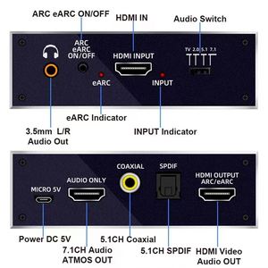 4K 60HZ HDMI 2.0 EARC 7.1CH ARC <span class=keywords><strong>Audio</strong></span> <span class=keywords><strong>Video</strong></span> Extractor HDCP 2.2 HDMI Optique Toslink SPDIF + Adaptateur convertisseur de sortie <span class=keywords><strong>audio</strong></span> 3.5mm - Product Image 5
