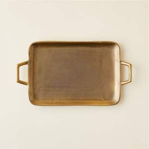 Bandeja de Servicio Árabe Tradicional de Oro, Bandeja Rectangular de Metal Grabada y Ornamentada, Decoración de Hogar de Lujo y Regalo para Eid, Bandeja para Té y Café - Product Image 3