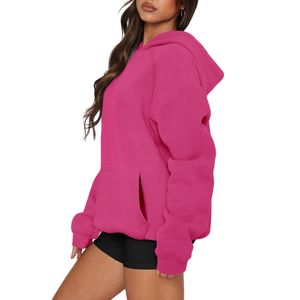 Sudadera con Capucha Rosa Intenso para Mujer, Hombros Caídos, Felpa, Color Fucsia Sólido, Sudadera con Estampado Personalizado, Sudadera con Capucha Extra Grande, Top de Otoño - Product Image 3