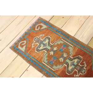 พรมตุรกีขนาดเล็ก 1.4x2.5 ฟุต สีน้ำตาล-น้ำเงินลายพราง ทำจากขนสัตว์ - Product Image 4