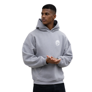 <b>Mens</b> Stone Grey Oversized Hoodie <b>Pullover</b> 50% Cotton 50% Polyester Drop Shoulder Streetwear Relaxed Fit Winter Sweatshirt - Product Image 6
