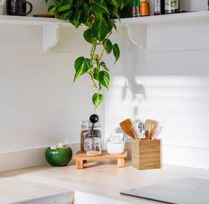 Kitchen <b>Utensil</b> Holder - Decorative Kitchenware <b>Organizer</b> Crock Stand - Solid Acacia Wood - Storage for Cutlery, Silverware - Product Image 4