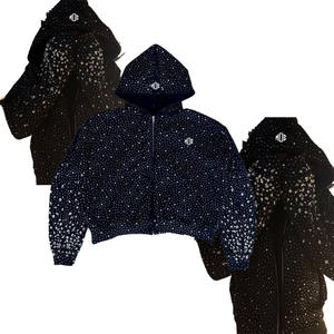 Sweat à capuche pour homme avec fermeture éclair et strass, entièrement orné de cristaux, streetwear, sweat à capuche oversize, fournisseur de mode, États-Unis - Product Image 1