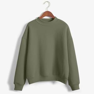 Jersey holgado informal para mujer, sudadera de manga larga con hombros caídos y cuello simulado, 100% algodón teñido liso para invierno - Product Image 3