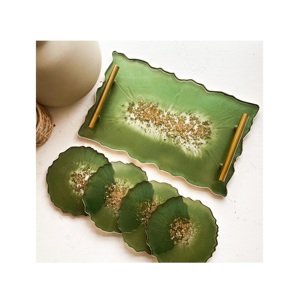 Bandeja de resina con forma de flor de alta calidad, juego de posavasos de Color verde para restaurantes y suministros de Hotel, juego de bandejas de servicio de resina - Product Image 3