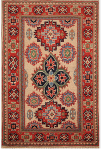 Alfombra de lana Vintage Kazak Oushak anudada a mano con patrón abstracto tamaño personalizable para sala de estar comedor hecha de algodón - Product Image 5