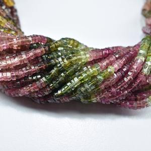 Multiturmalin alami bentuk persegi Heishi bertali manik-manik batu permata 3.5-4mm untaian manik-manik turmalin untuk membuat perhiasan - Product Image 3